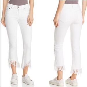 PISTOLA Tallis White Mid Rise Frayed Denim Jeans